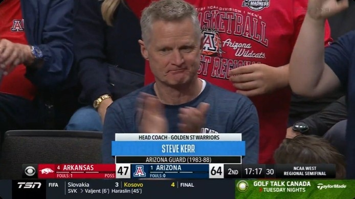 科爾現(xiàn)身灣區(qū)觀戰(zhàn)母校 亞利桑那大學(xué)晉級精英八強